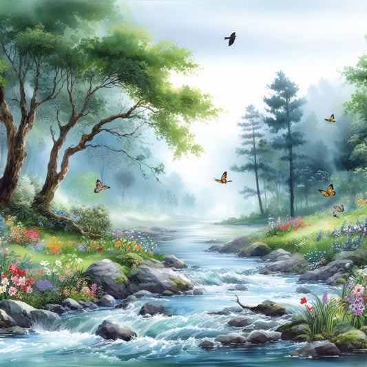 Watercolor River Scene Art Print