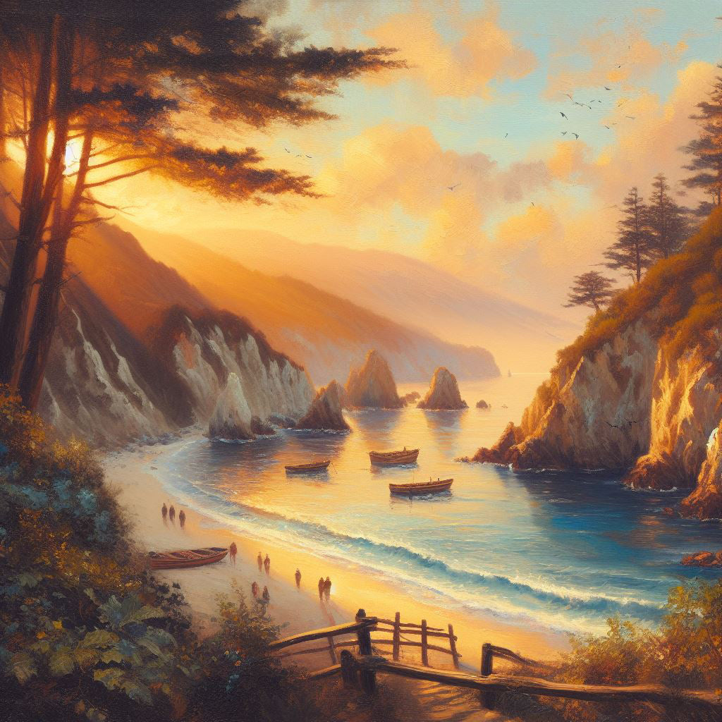 Beachside Cove at Sunrise Oil Painting II Art Print