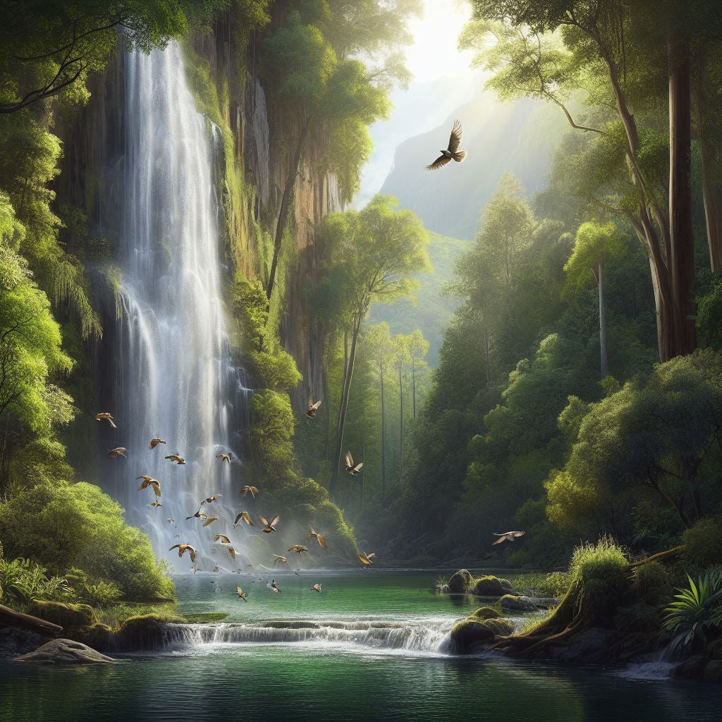 Forest Waterfall Digital Painting Art Print