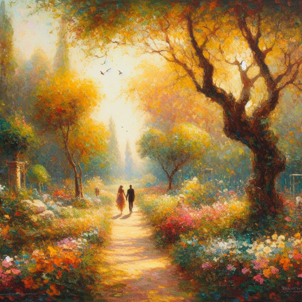 A Walk in The Garden Oil Painting Art Print
