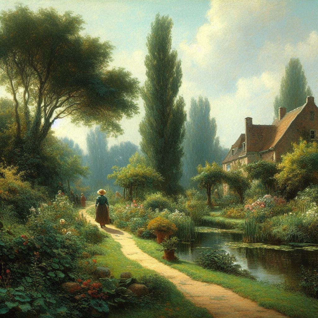 A Walk in The Garden Oil Painting II Art Print