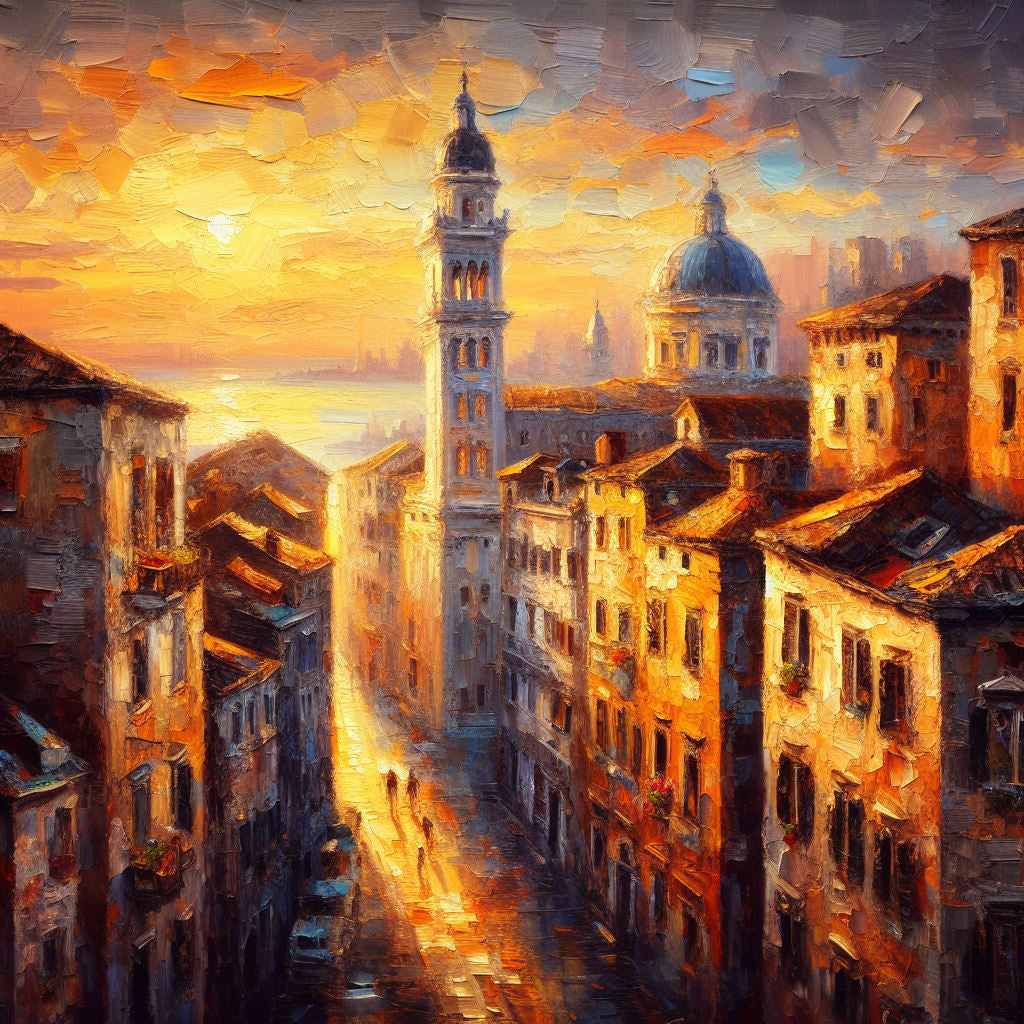 Old City at Sunset Oil Painting II Art Print