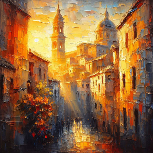 Old City at Sunset Oil Painting III Art Print