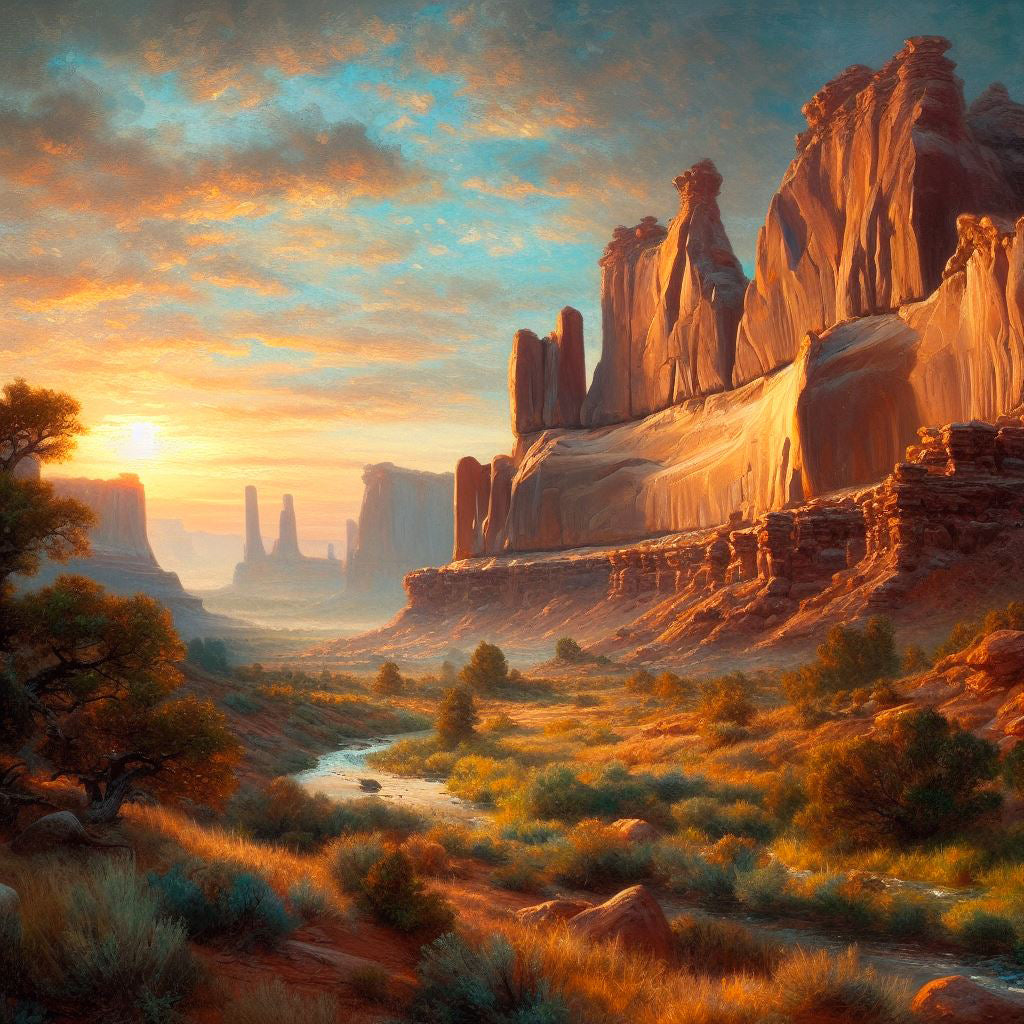 Sunrise at Arches National Park Oil Painting Art Print