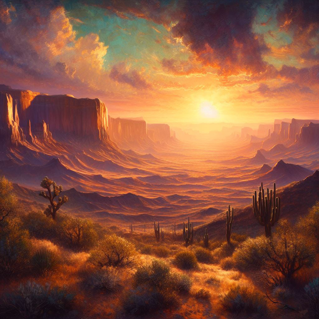 Sunrise in The Desert Southwest Oil Painting II Art Print