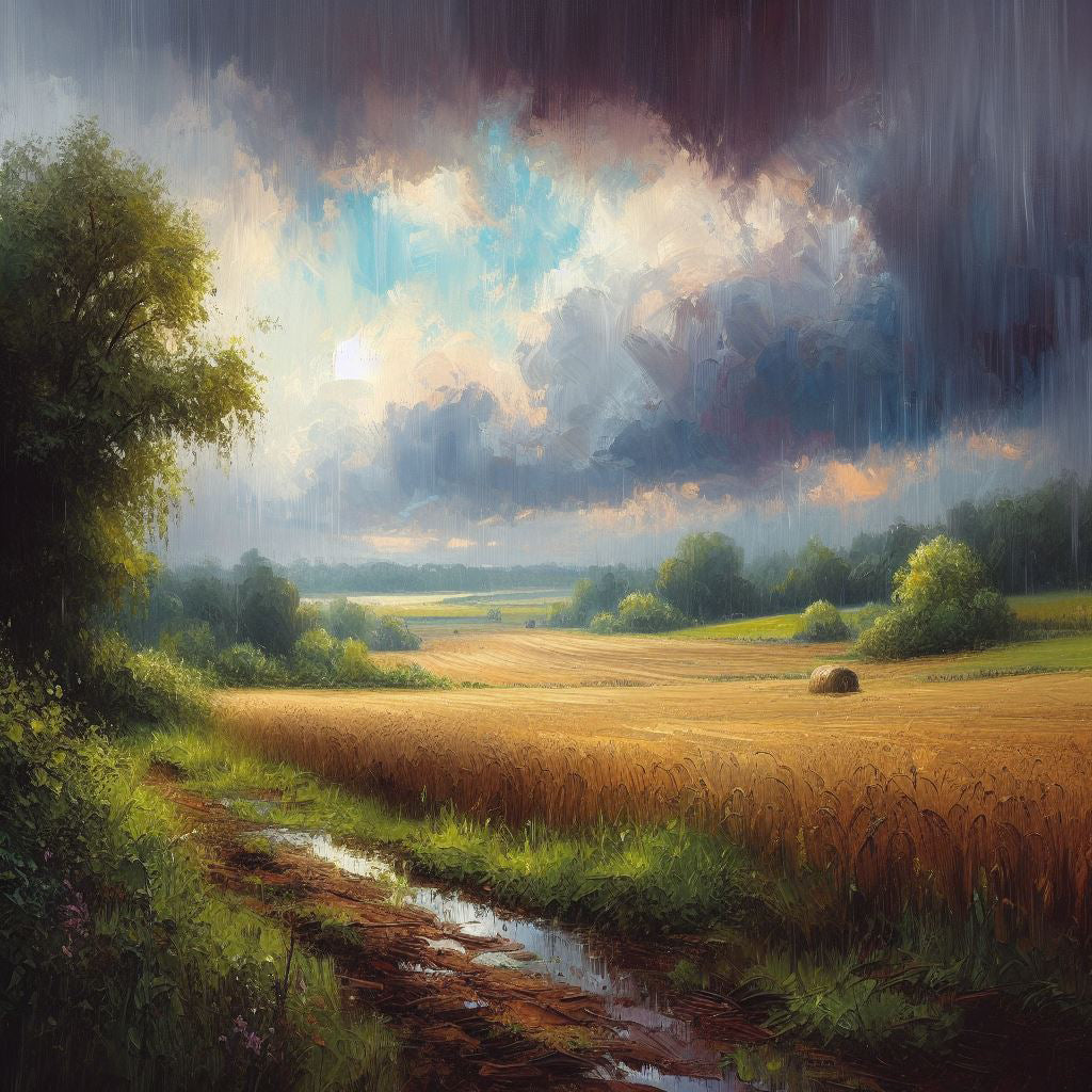 Field Under Rainy Skies Oil Painting Art Print