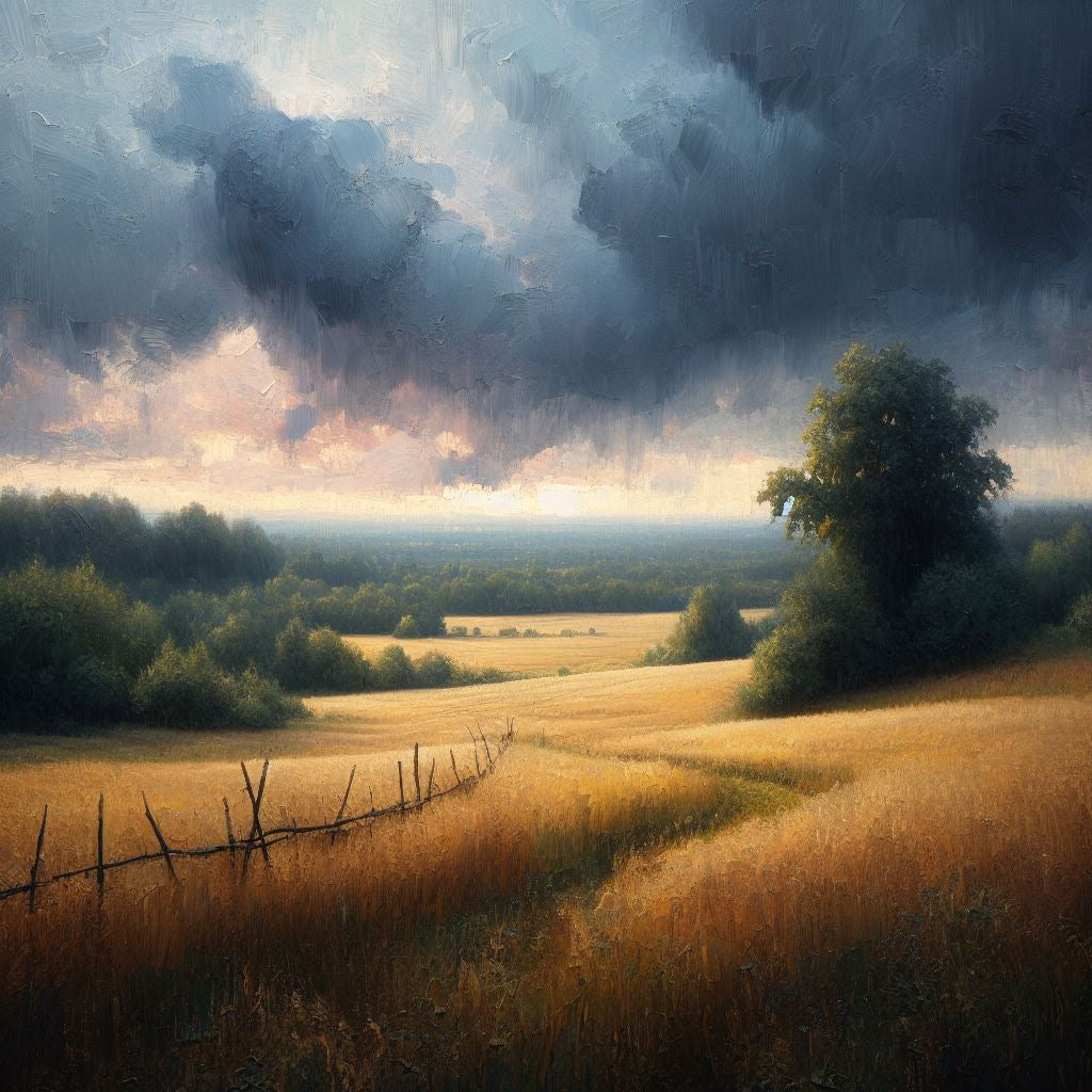Field Under Rainy Skies Oil Painting II Art Print