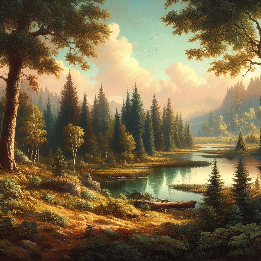 Panoramic Natural Landscape with Trees Digital Painting Art Print