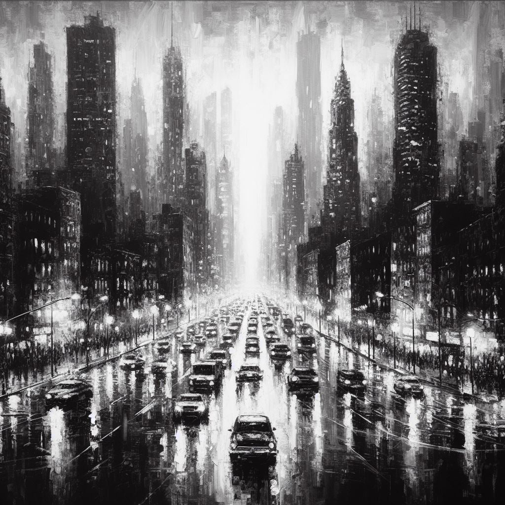 Monochrome City Oil Painting Art Print