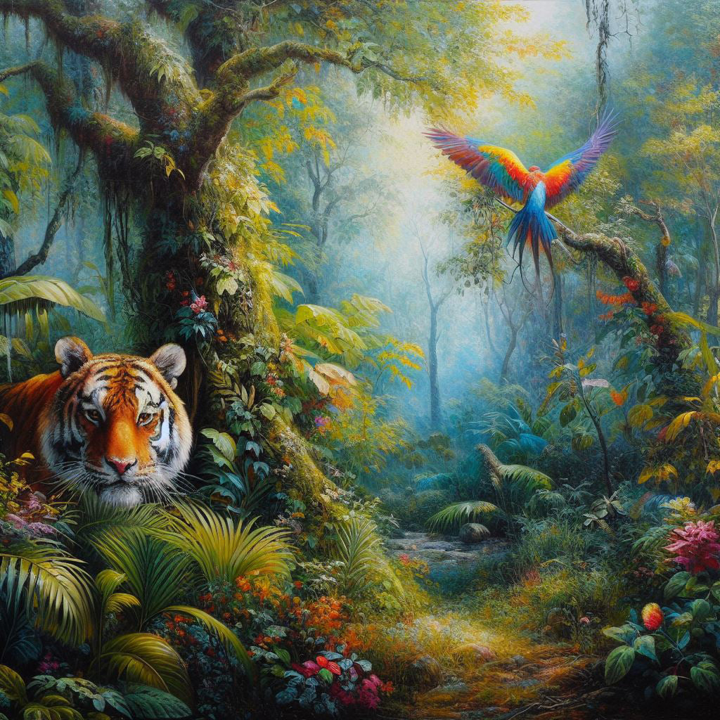 Hidden Tiger Oil Painting Art Print