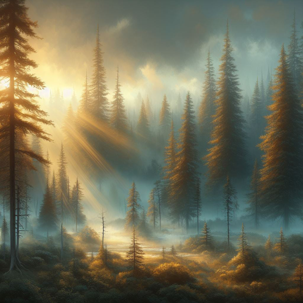 Dawn In The Forest Digital Painting Art Print