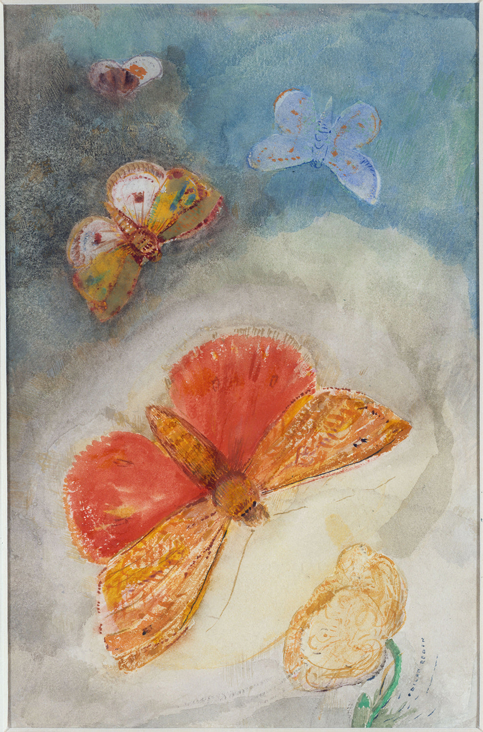 Papillons et fleur by Odilon Redon Art Print