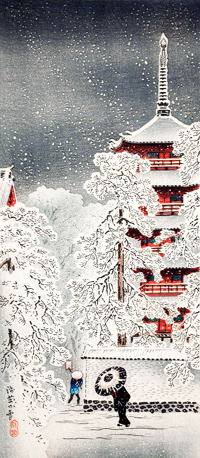 Snow at Asakusa, Yedo, Musashi Province by Hiroaki Takahashi Art Print