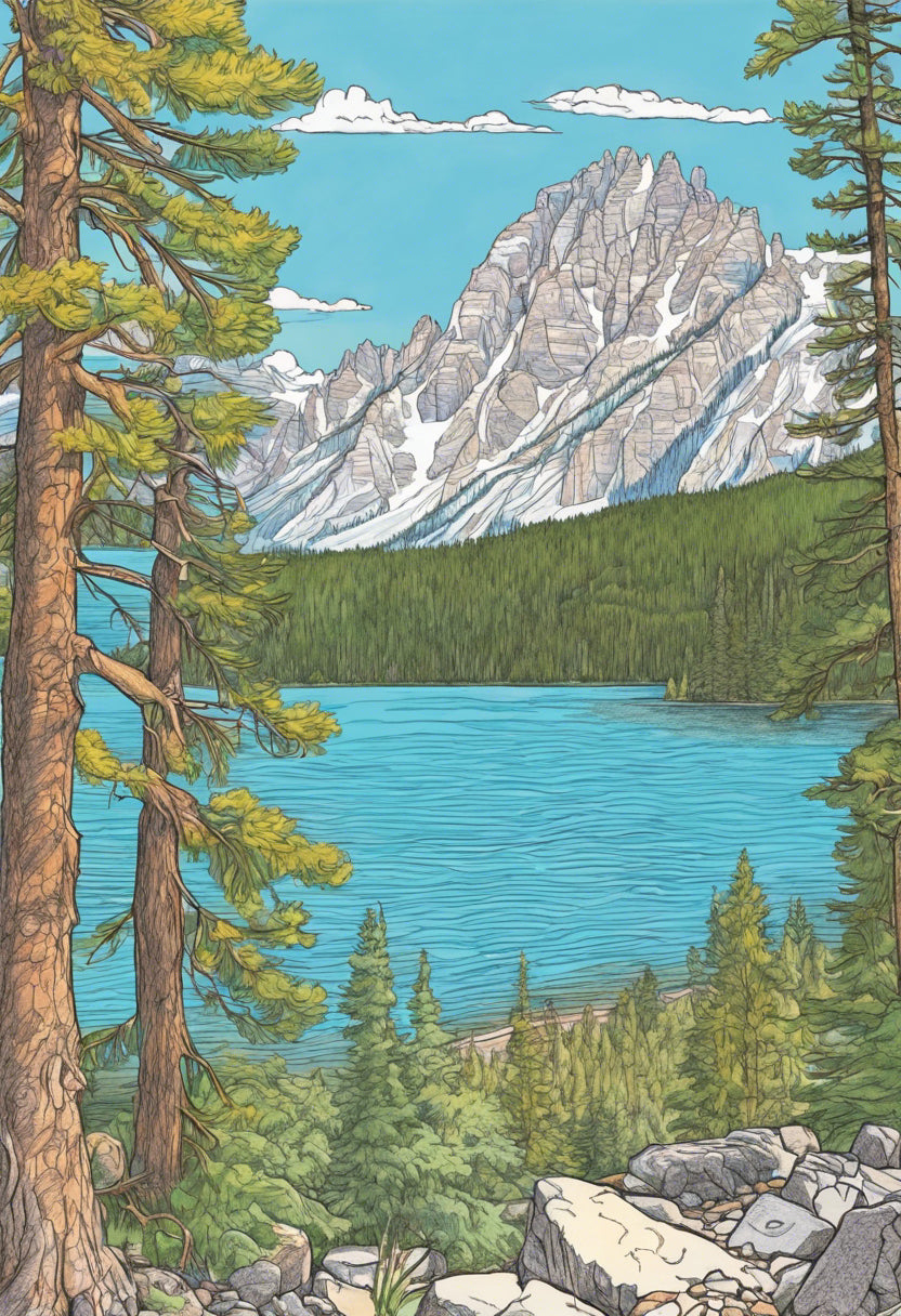 Jenny Lake at Grand Teton National Park Line Drawing I Art Print