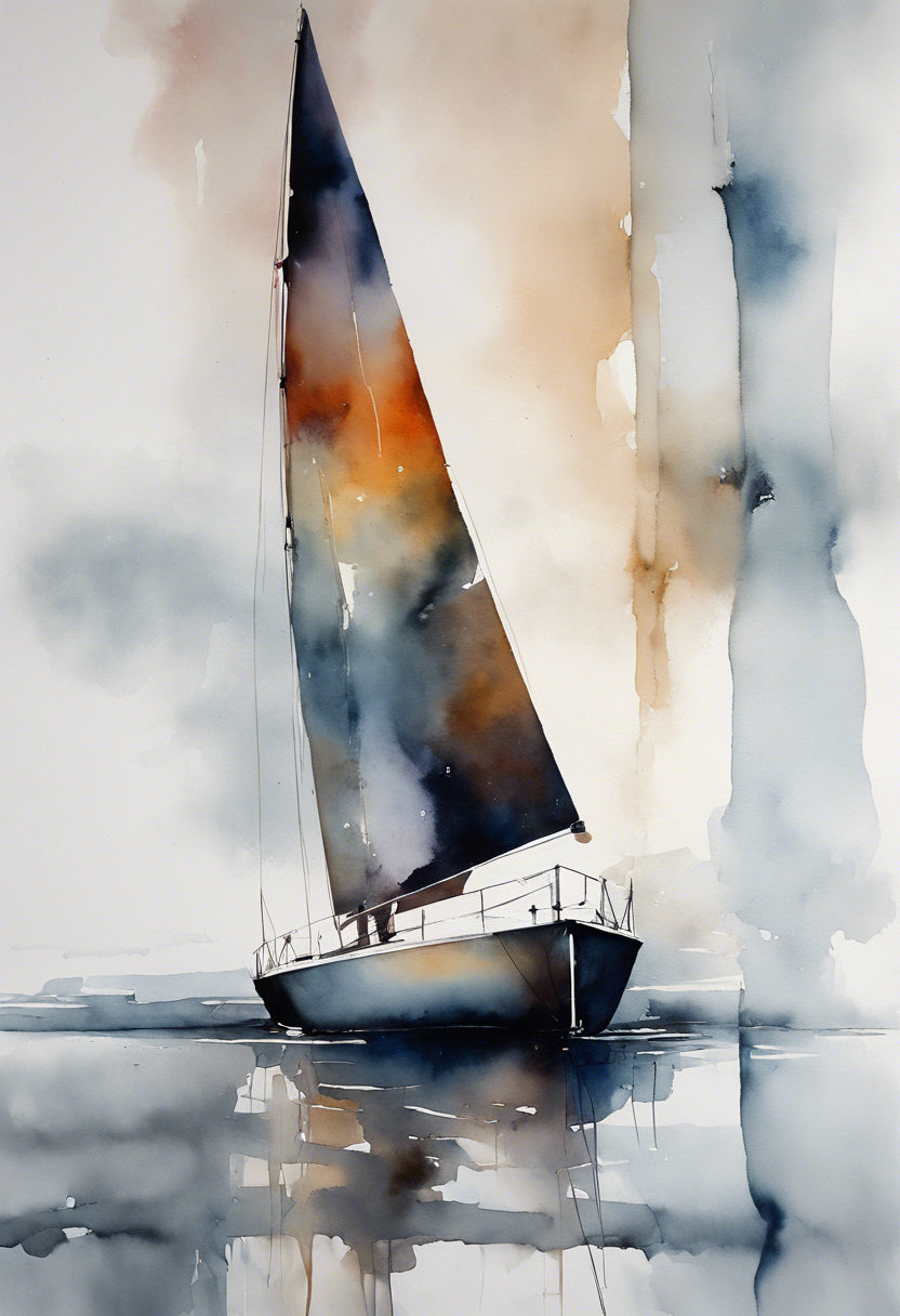 Abstract Watercolor Sailboat Painting I Art Print