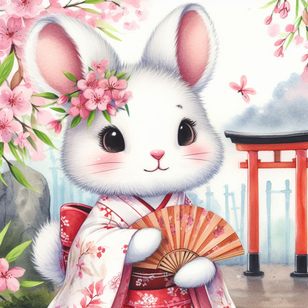 Bunny Wearing A Kimono Digital Illustration II Art Print