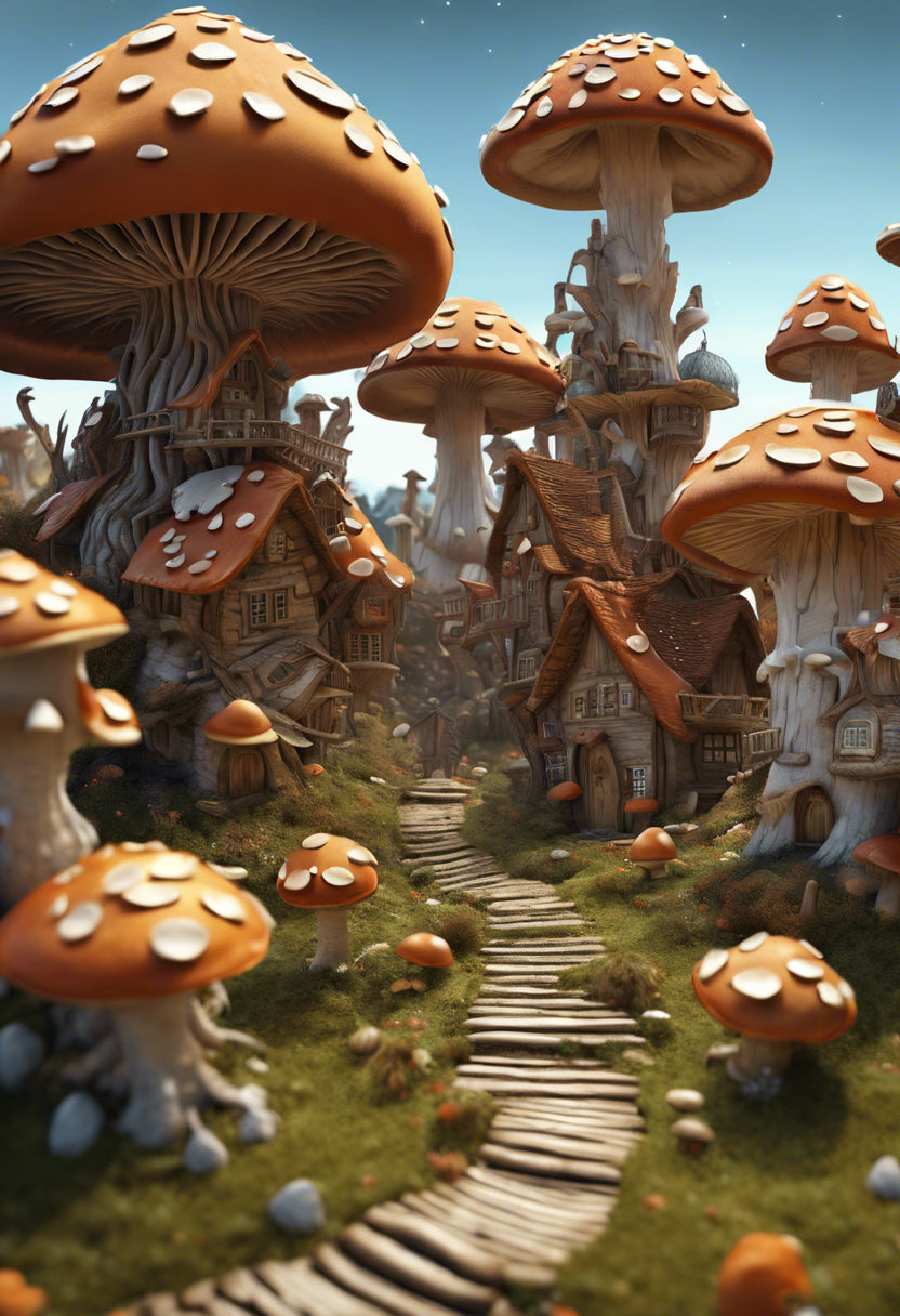Village Made of Mushrooms Digital Painting Art Print