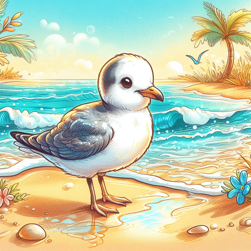 Baby Seagull on A Beach Illustration Art Print
