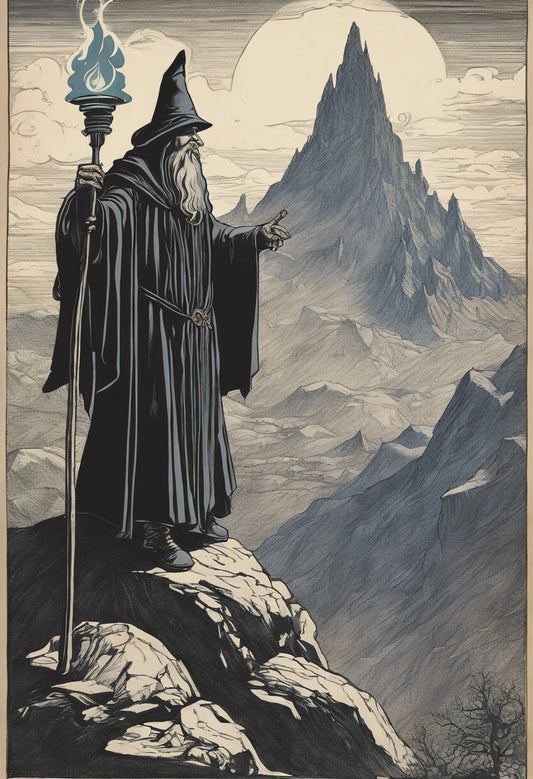 Wizard on A Mountain Peak Comic Book Illustration Art Print