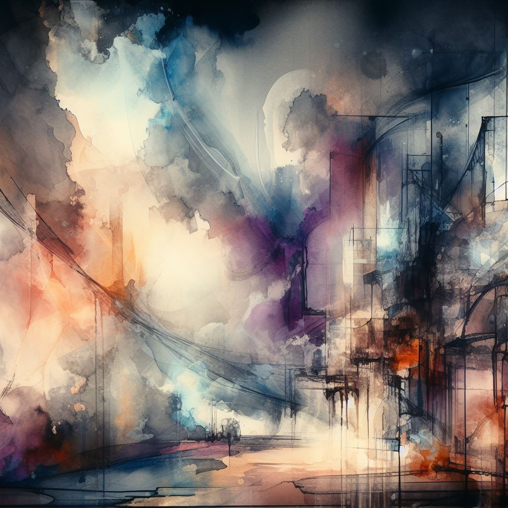 Fusion of City and Clouds Abstract Watercolor Painting II Art Print