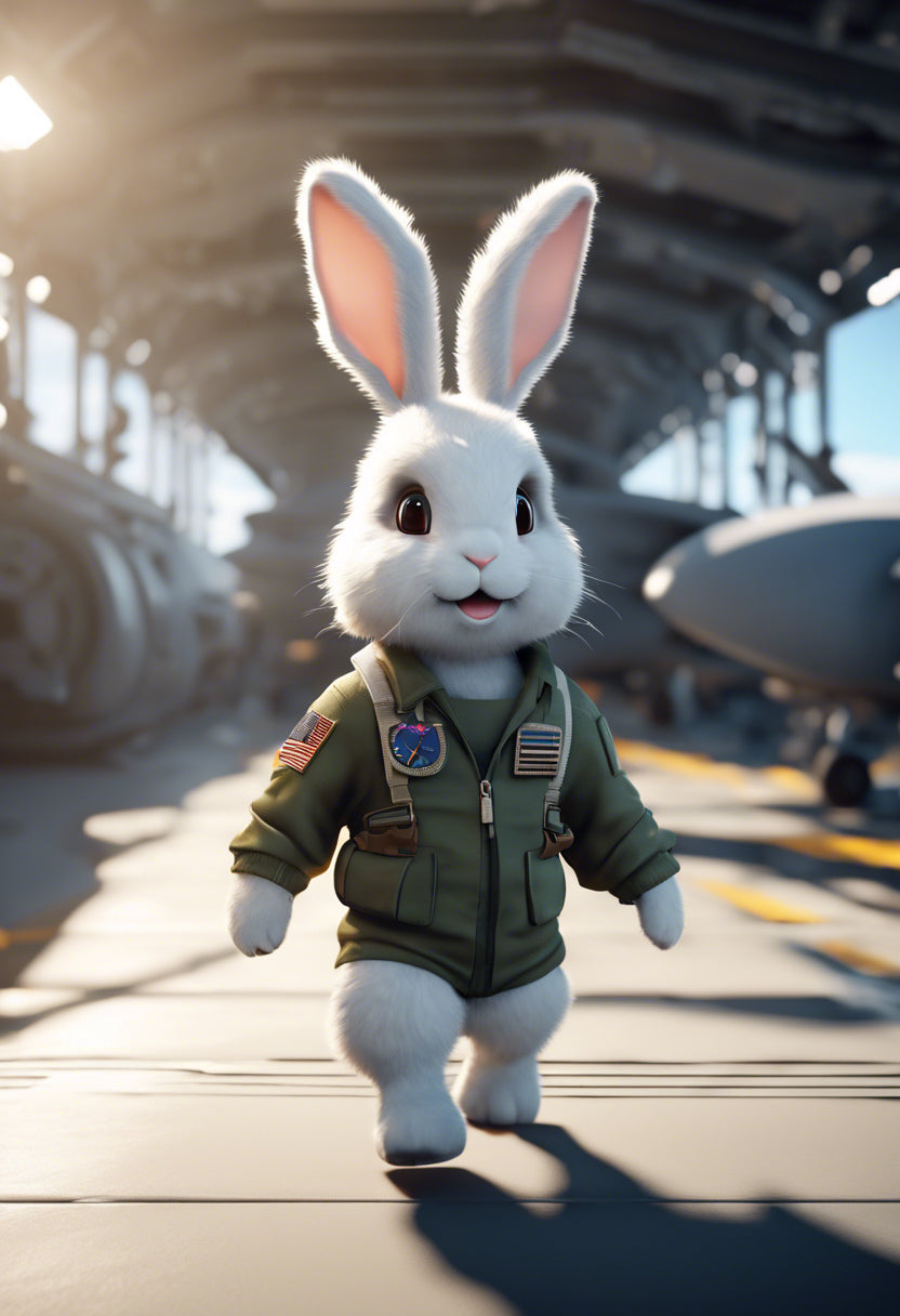 Cute Fluffy Rabbit Military Pilot Digital Painting I Art Print