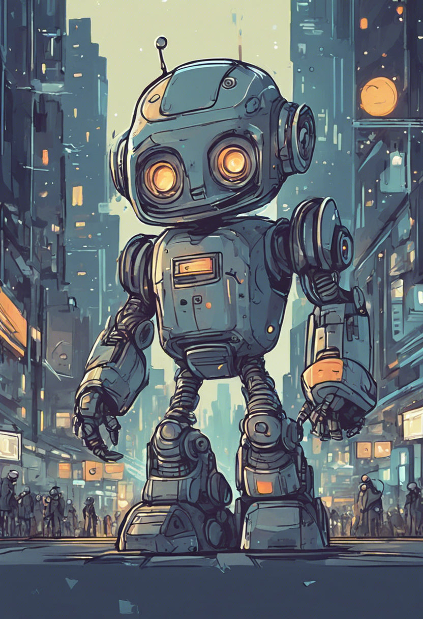 Cute Robot in The City Illustration I Art Print
