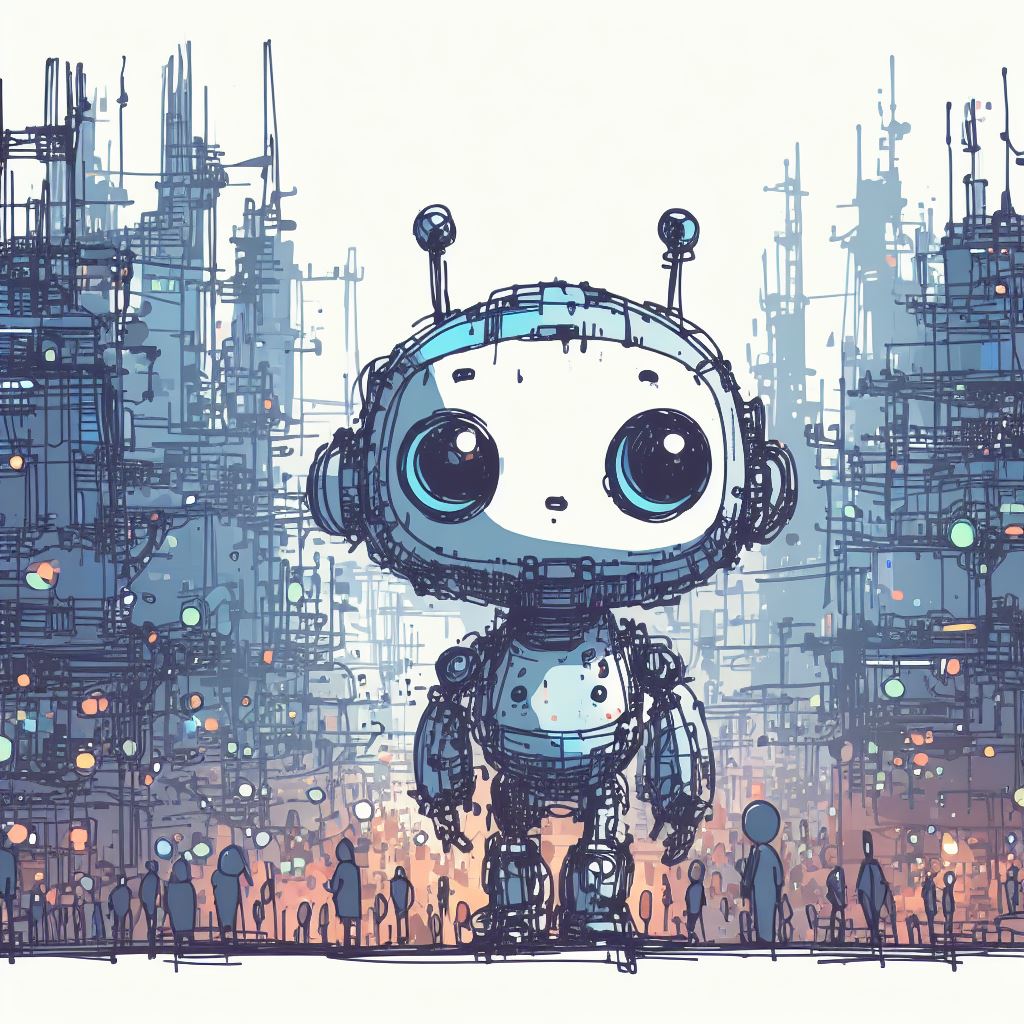 Cute Robot in The City Illustration II Art Print