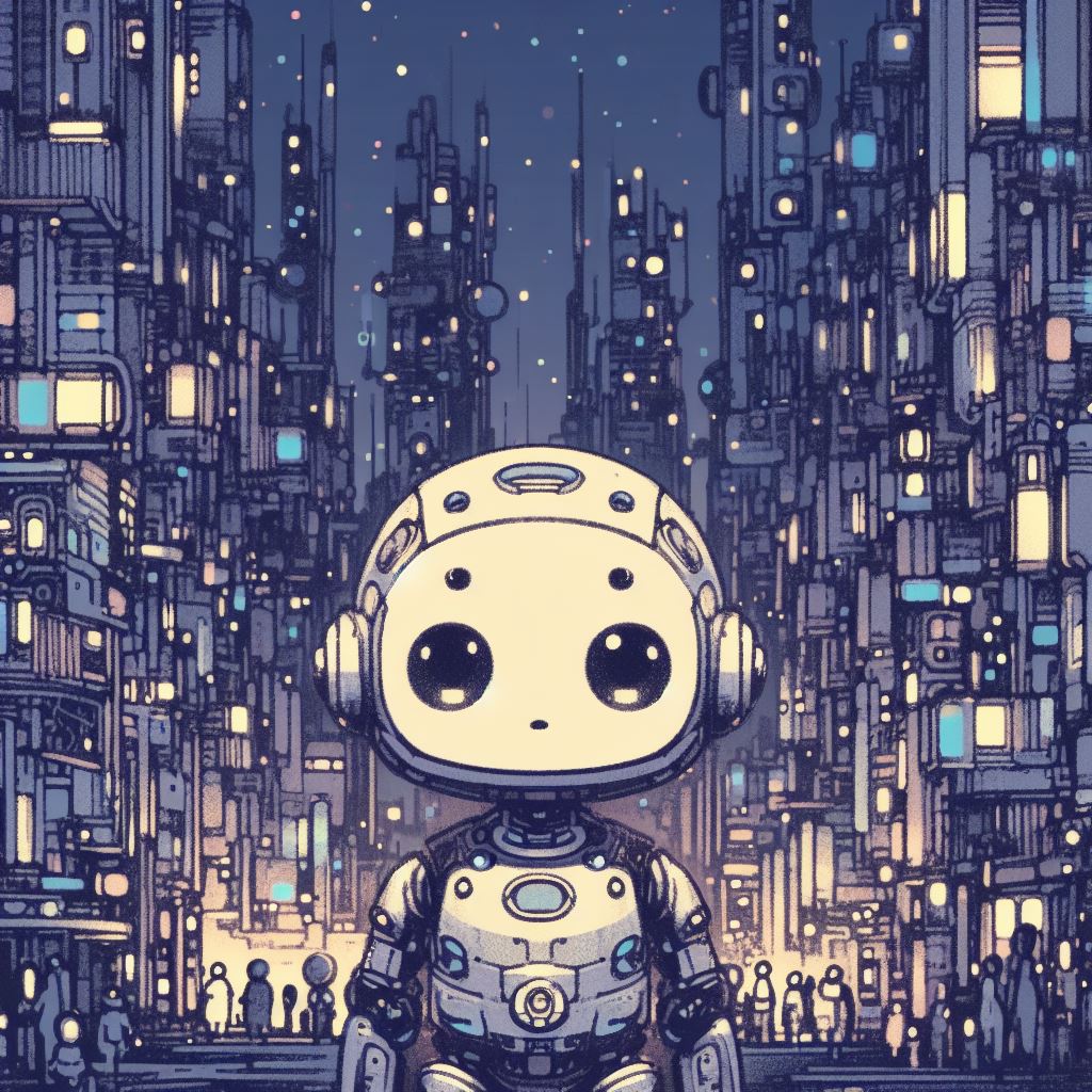Cute Robot in The City Illustration III Art Print