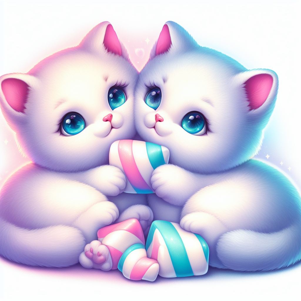 Two Cute Colorful Kittens Illustration Art Print