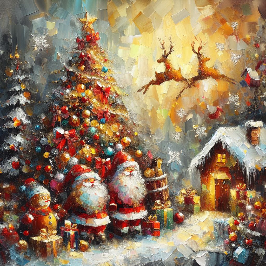 Christmas Scene Oil Painting I Art Print