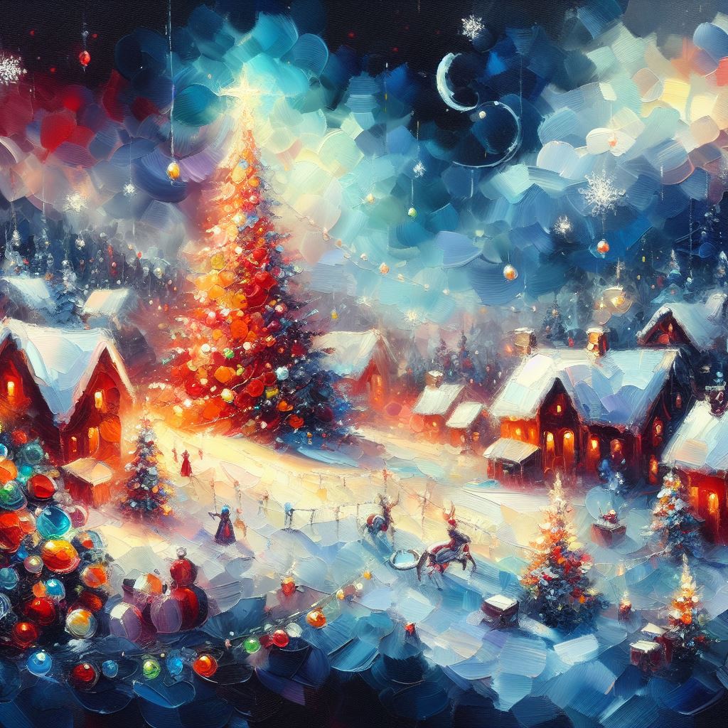 Christmas Scene Oil Painting II Art Print