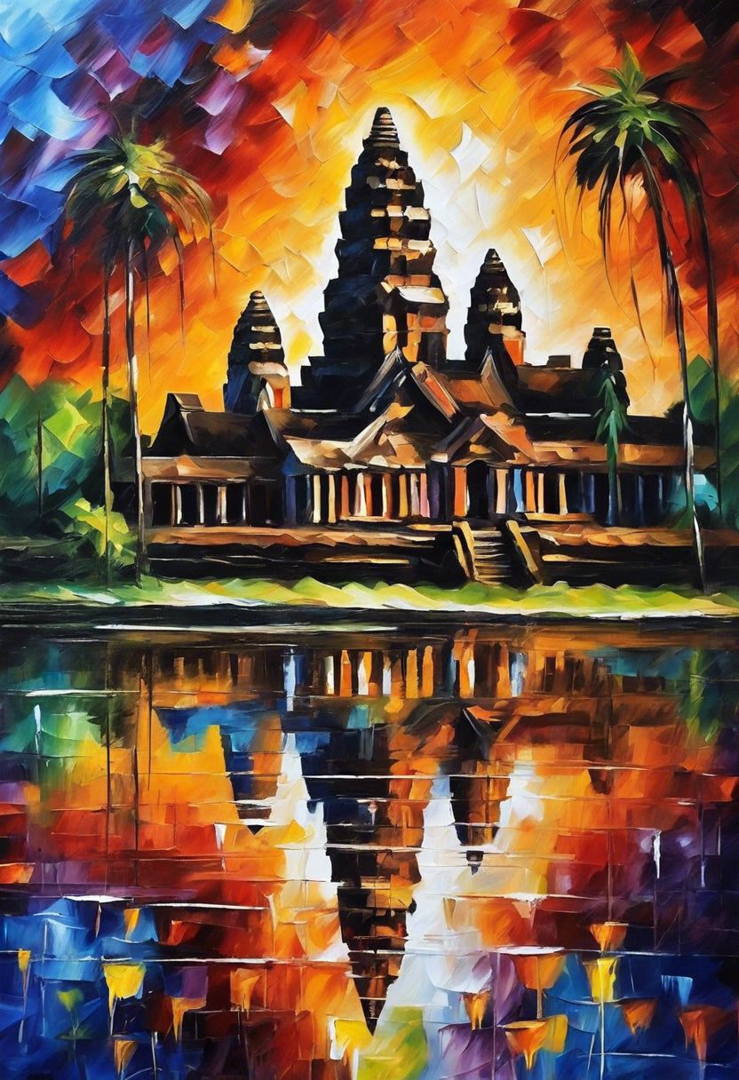 Angkor Wat Cambodia Abstract Acrylic Painting I Art Print