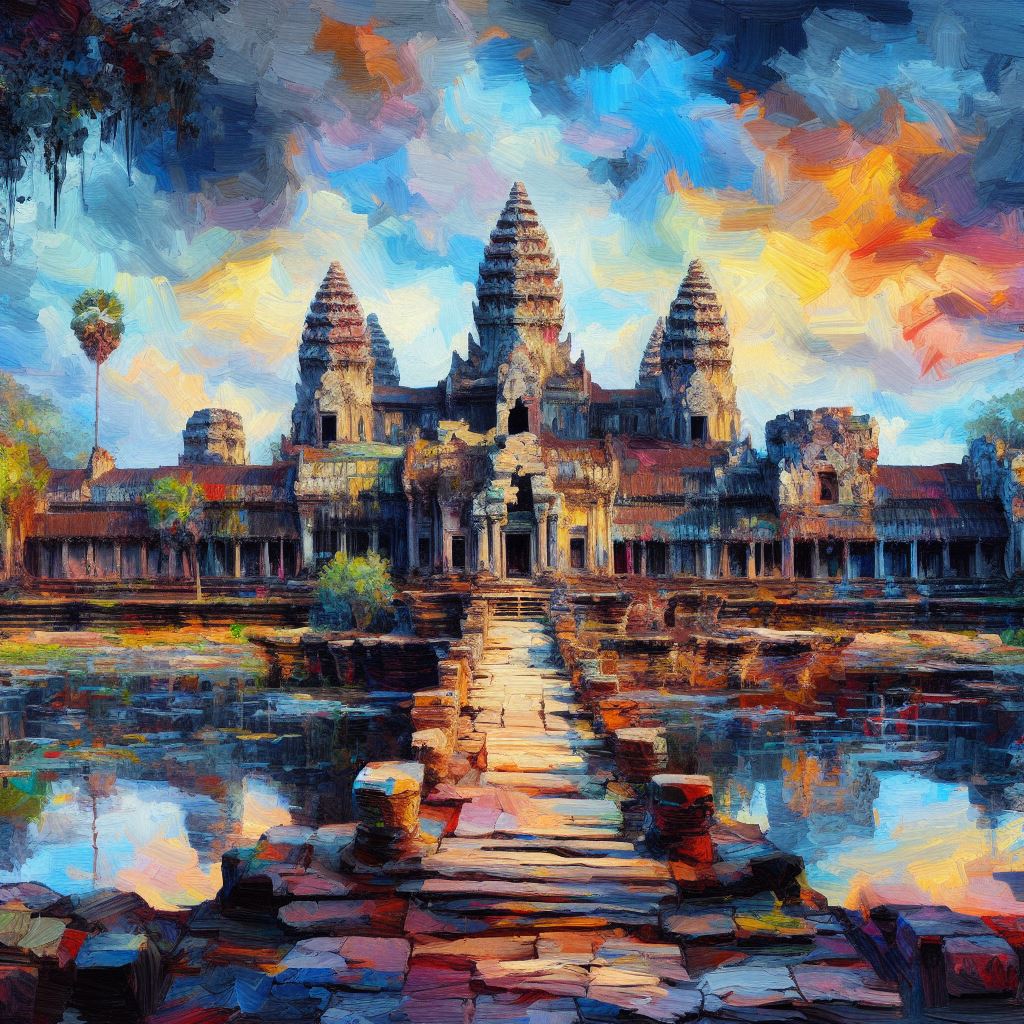 Angkor Wat Cambodia Abstract Acrylic Painting II Art Print