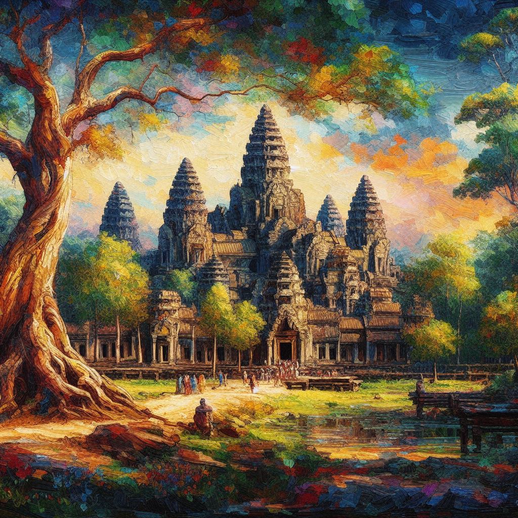 Angkor Wat Cambodia Abstract Acrylic Painting III Art Print