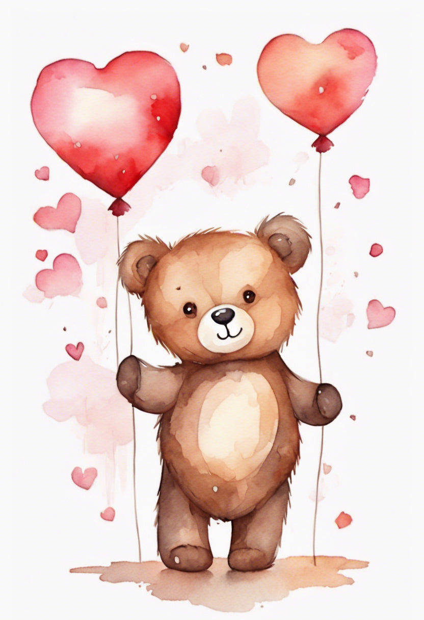 Cute Bear with Heart Balloons Illustration I Art Print