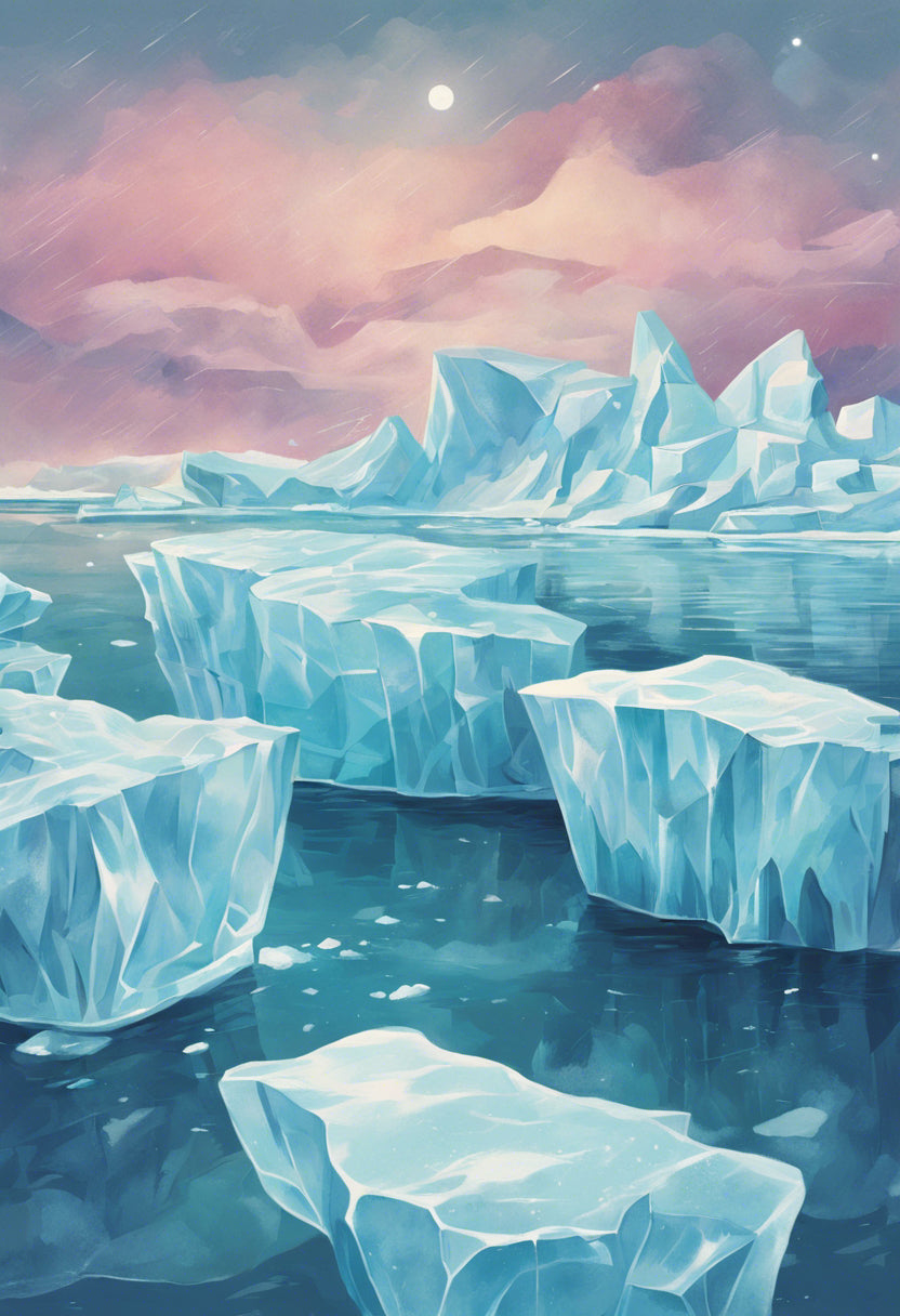 Icebergs at Dusk Digital Painting Art Print