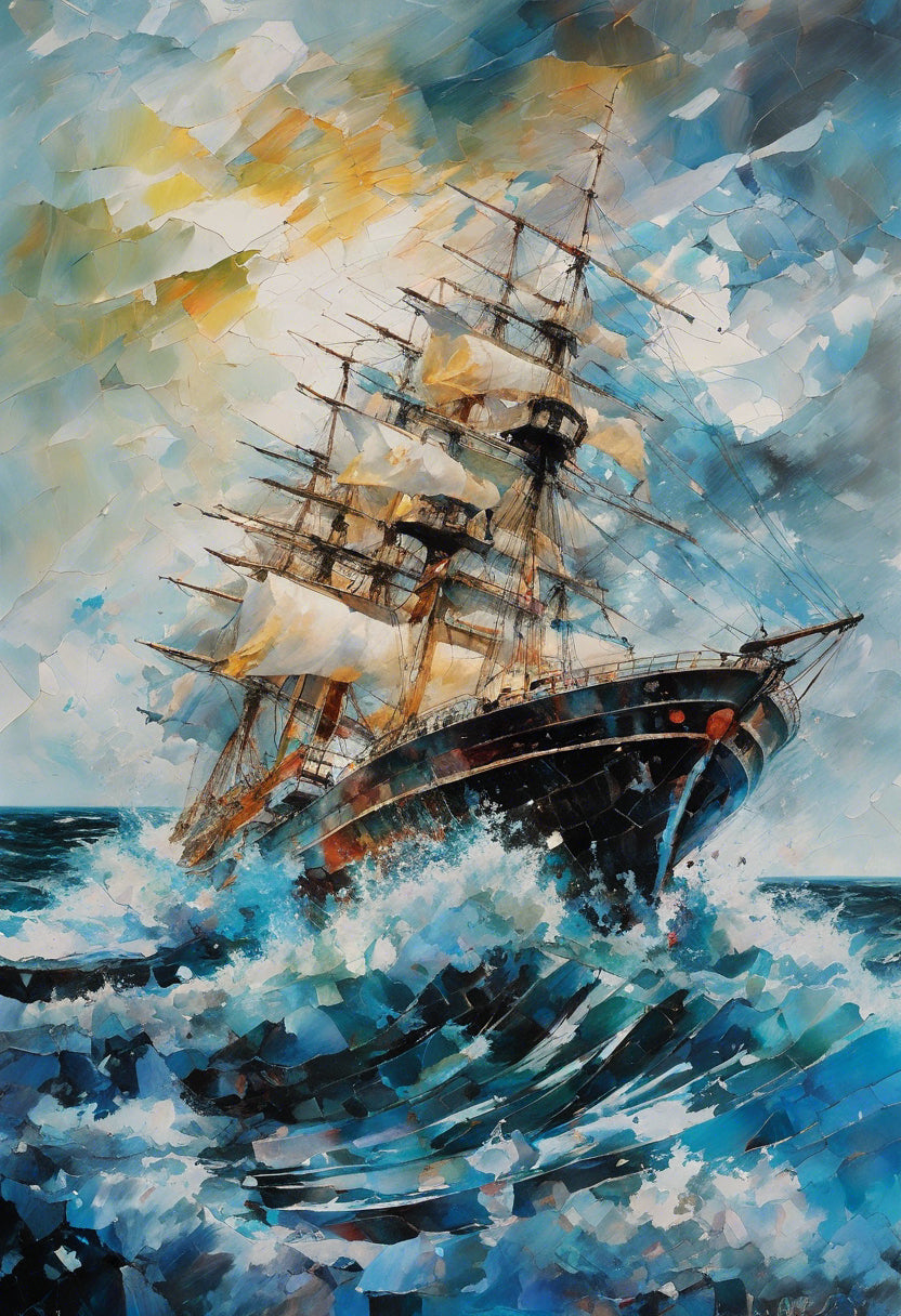 Abstract Ship at Sea Acrylic Painting Art Print