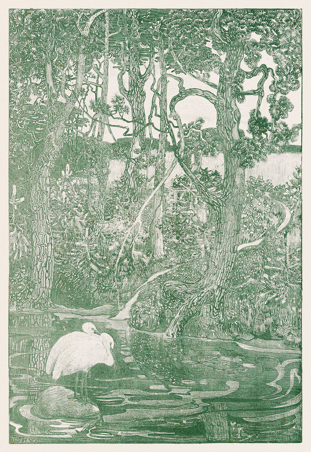 Twee reigers bij een bosvijver by Theo van Hoytema