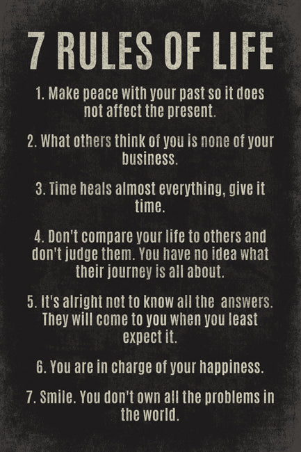 7 Rules Of Life, motivational poster print