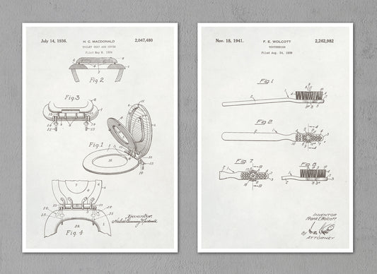 Bathroom Decor Patent Art Prints - Set of Two 12"x18" Wall Art Prints