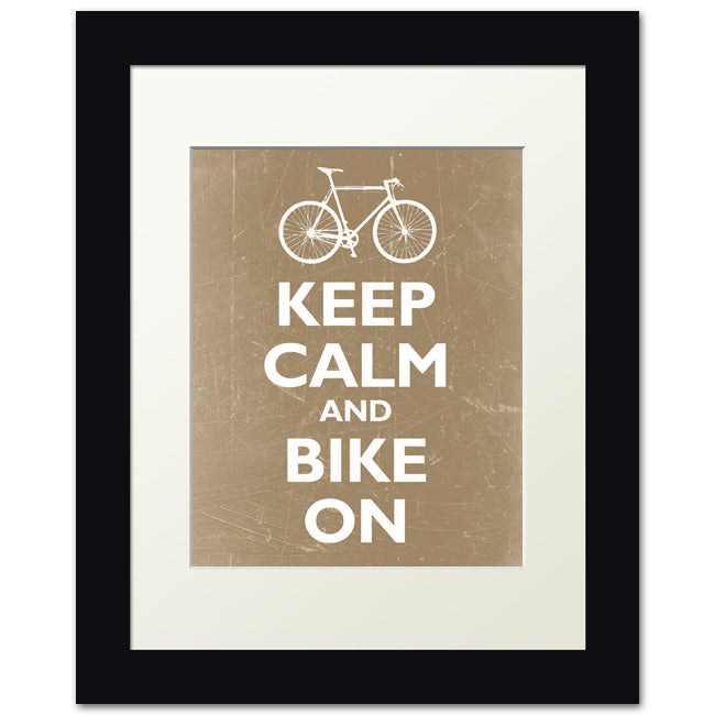 Keep Calm and Bike On, framed print (grunge khaki)