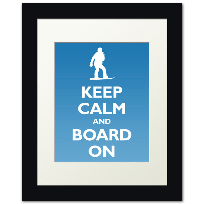 Keep Calm and Board On, framed print (ice blue)