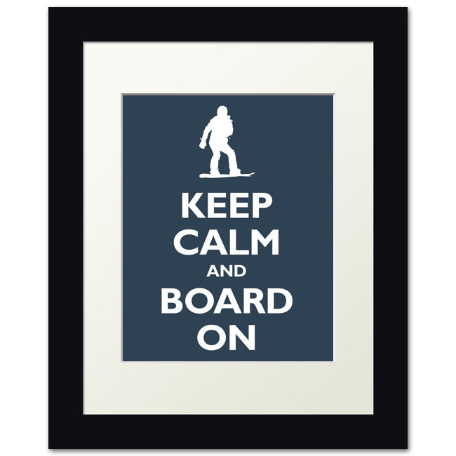 Keep Calm and Board On, framed print (navy)