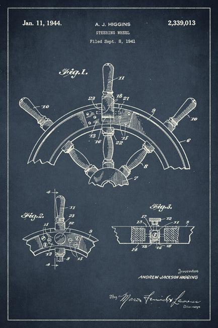 Boat Steering Wheel Nautical Patent Art Print