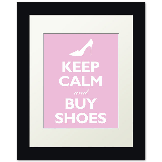 Keep Calm and Buy Shoes, framed print (light pink)