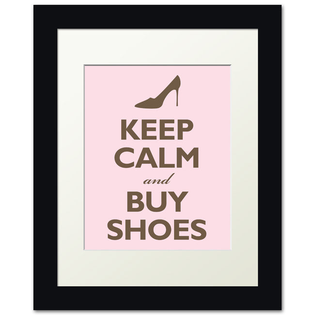 Keep Calm and Buy Shoes, framed print (pink and brown)