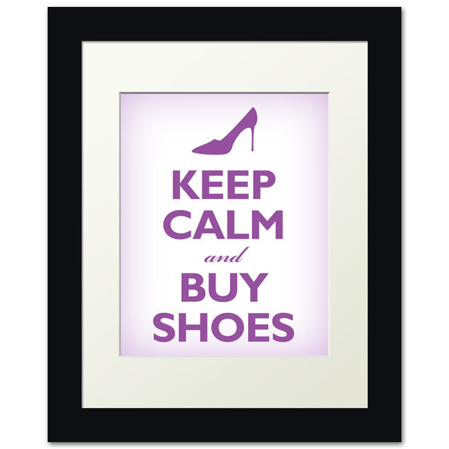 Keep Calm and Buy Shoes, framed print (soft lavender)