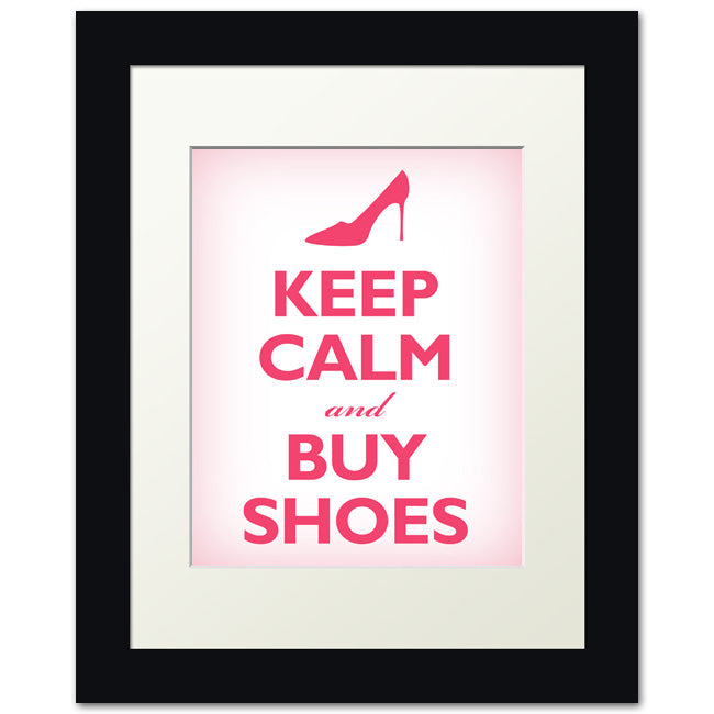 Keep Calm and Buy Shoes, framed print (soft pink)