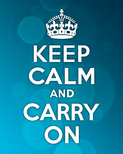 Keep Calm and Carry On, premium art print (blue bubble background)