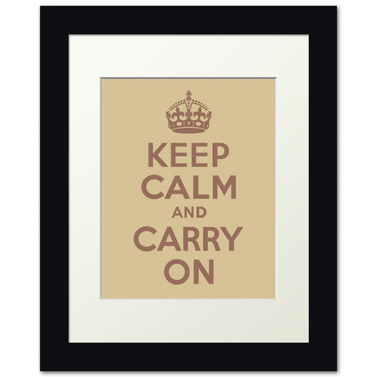 Keep Calm And Carry On, framed print (banana cream)